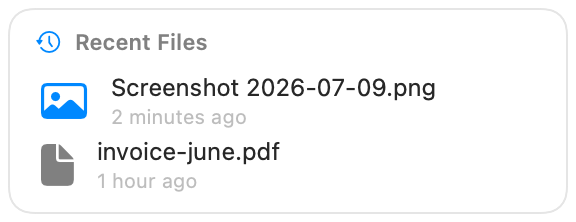 Recent Files widget, real render