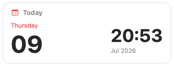 Today widget — date and clock, real render
